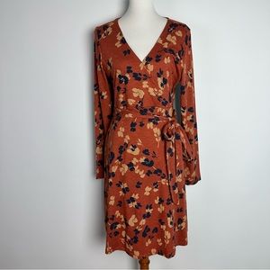 Toad & Co Womens Co Cue Wrap Dress Dark Orange Floral Long Sleeve Pocket